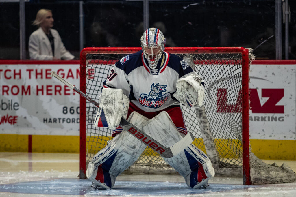 Dylan Garand of the Hartford Wolf Pack, 12/11/24.