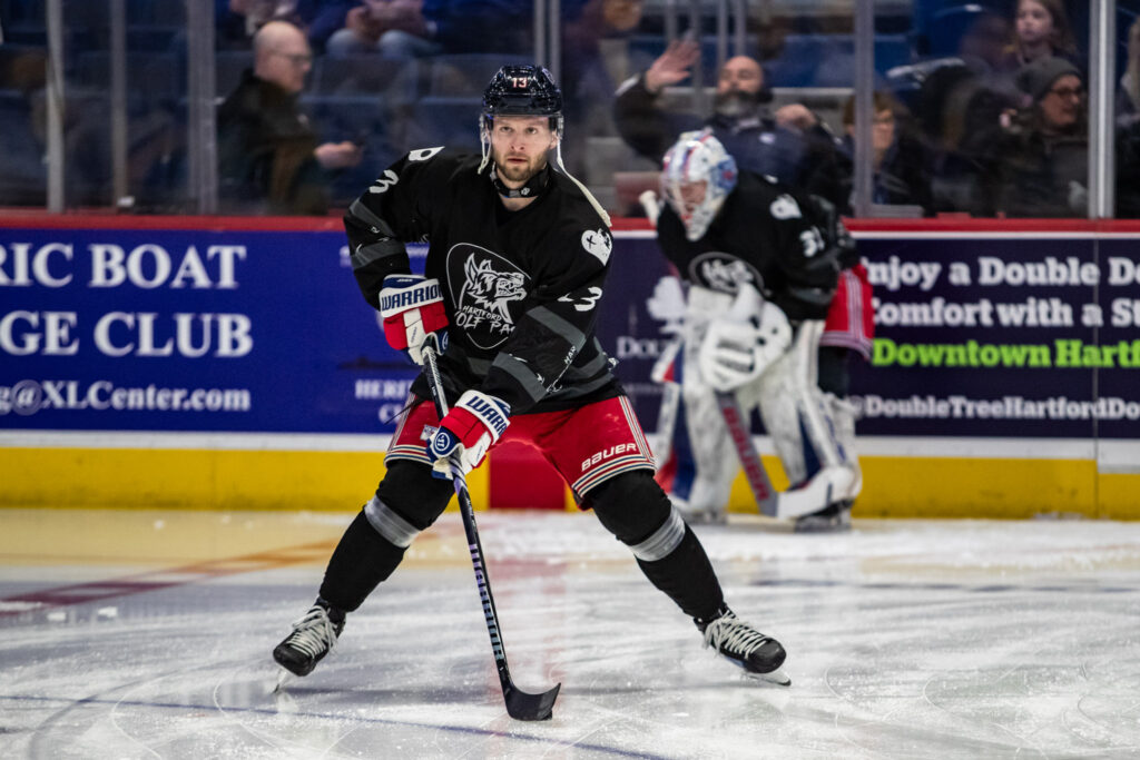 Zac Jones of the Hartford Wolf Pack, 2/21/2025.